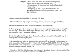Công văn 6749/QLD-CL tạm ngừng sử dụng vắc xin Quinvaxem inj