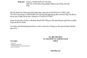 Công văn 6504/BTC-CST chuyển công văn đến Tổng cục Hải quan của Bộ Tài chính