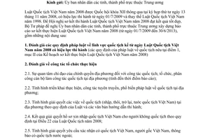 Công văn 3912/BTP-HTQTCT 2013 báo cáo sơ kết thực hiện Luật Quốc tịch Việt Nam