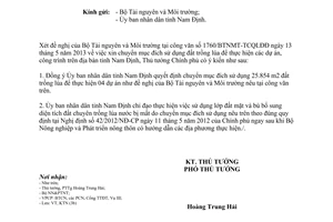 Công văn 734/TTg-KTN chuyển mục đích sử dụng đất trồng lúa để thực hiện dự án