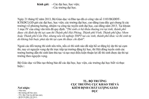 Công văn 3523/BGDĐT-KTKĐCLGD dự thi tuyển sinh đại học năm 2013