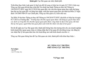 Công văn 2854/TCHQ-GSQL chứng nhận là đại lý hải quan của doanh nghiệp