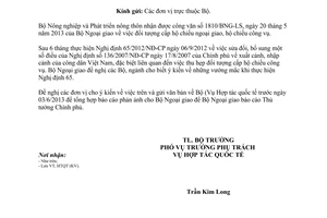 Công văn 2472/BNN-HTQT năm 2013 đối tượng cấp hộ chiếu ngoại giao công vụ