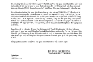 Công văn 2905/TCHQ-GSQL năm 2013 xin hủy tờ khai và hoàn thuế xuất khẩu