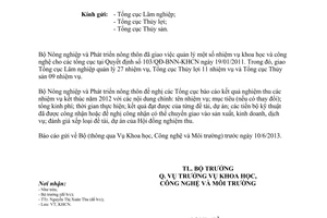 Công văn 2510/BNN-KHCN năm 2013 kết quả đề tài dự án khoa học công nghệ cấp Bộ