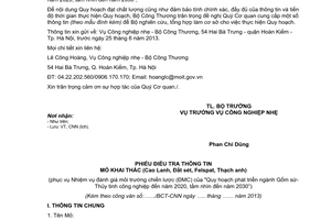 Công văn 4693/BCT-CNN năm 2013 đề nghị cung cấp thông tin cho Đề án