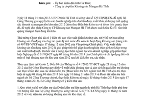 Công văn 4748/BCT-CNNg năm 2013 xuất khẩu tinh quặng mangan tồn kho