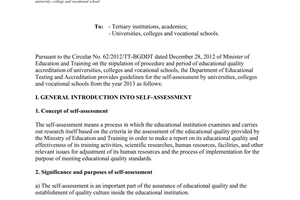 Official dispatch No. 462/KTKDCLGD-KDDH the self assessment by a university college and vocational school