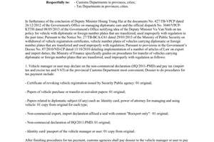 Official Dispatch No. 6648/BTC-TCHQ guiding procedures for transfer of vehicles