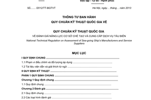 Quy chuẩn kỹ thuật quốc gia QCVN 65:2013/BGTVT về đánh giá năng lực cơ sở chế tạo và cung cấp dịch vụ tàu biển do Bộ Giao thông vận tải ban hành