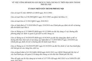 Quyết định 3431/QĐ-UBND năm 2013 công bố khung giá dịch vụ nhà chung cư Hà Nội