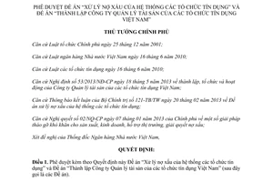 Quyết định 843/QĐ-TTg năm 2013 Đề án Xử lý nợ xấu cúa các tổ chức tín dụng