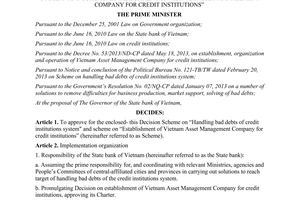 Decision No. 843/QD-TTg on approving the scheme handling bad debts of credit