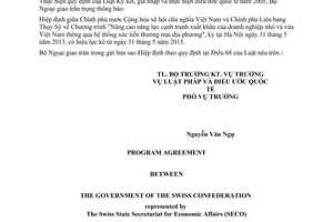 Thông báo hiệu lực của lực Điều ước quốc tế giữa Việt Nam và Thụy Sỹ năm 2013