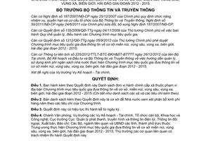 Quyết định 620/QĐ-BTTTT năm 2013 danh sách xã thuộc chương trình đưa thông tin về cơ sở