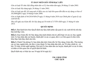 Quyết định 03/2013/QĐ-UBND phân cấp quản lý cây xanh đô thị địa bàn Bạc Liêu