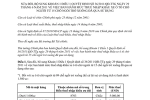 Quyết định 24/2013/QĐ-TTg sửa đổi Quyết định 36/2011/QĐ-TTg mức thuế nhập khẩu