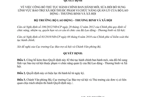 Quyết định 697/QĐ-LĐTBXH năm 2013 công bố thủ tục hành chính lĩnh vực bảo trợ