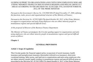 Circular No.52/2013/TT-BTC support to organizations using employees who are ethnic minority people in mountainous