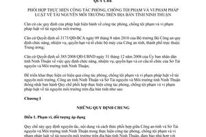 Quy chế 347/QC-CAT-STNMT phối hợp công tác phòng chống tội phạm vi phạm pháp luật tài nguyên môi trường Ninh Thuận