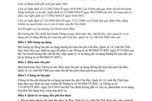 Thông tư 53/2013/TT-BTC phí sử dụng đường bộ trạm Cầu Rác Quốc lộ 1A Hà Tĩnh