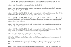 Quyết định 25/2013/QĐ-TTg Quy chế phát ngôn và cung cấp thông tin cho báo chí