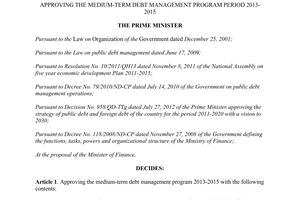Decision No.689/QD-TTg  2013 approving medium-term debt management program