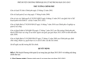 Quyết định 689/QĐ-TTg phê duyệt Chương trình quản lý nợ trung hạn 2013-2015