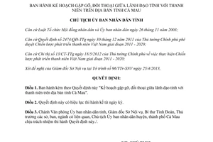 Quyết định 665/QĐ-UBND2013 Kế hoạch đối thoại giữa lãnh đạo tỉnh với thanh niên Cà Mau