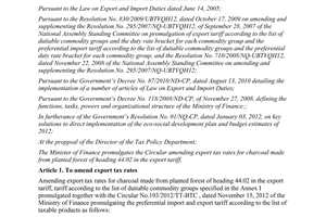 Circular No. 56/2013/TT-BTC amending export tax rates for charcoal made