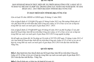 Quyết định 1068/QĐ-UBND 2013 triển khai Công ước Lahay 33 bảo vệ trẻ em hợp tác nuôi con nuôi quốc tế Vũng Tàu