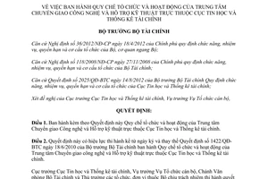 Quyết định 998/QĐ-BTC năm 2013 tổ chức hoạt động Trung tâm Chuyển giao Công nghệ