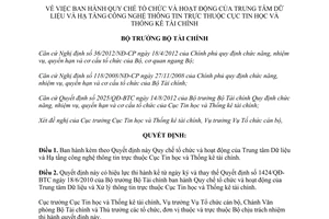 Quyết định 996/QĐ-BTC 2013  Trung tâm Dữ liệu và Hạ tầng công nghệ thông tin