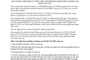 Thông tư 57/2013/TT-BTC hướng dẫn thí điểm bảo hiểm nông nghiệp