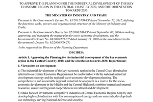 Decision No. 2836/QD-BCT to approve the planning for the industrial development