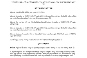 Quyết định 1518/QĐ-BYT năm 2013 phân công công việc Bộ trưởng Thứ trưởng Bộ Y tế