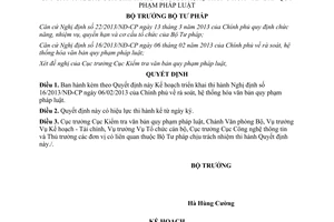 Quyết định 1051/QĐ-BTP năm 2013 Kế hoạch triển khai thi hành Nghị định 16/2013