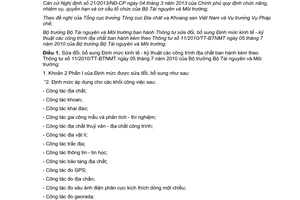 Thông tư 07/2013/TT-BTNMT sửa đổi định mức kinh tế kỹ thuật công trình địa chất