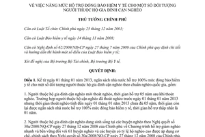 Quyết định 705/QĐ-TTg năm 2013 nâng mức hỗ trợ đóng bảo hiểm y tế