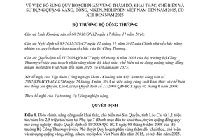 Quyết định 2910/QĐ-BCT năm 2013 bổ sung quy hoạch phân vùng thăm dò khai thác