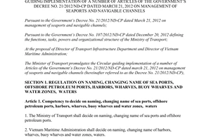 Circular No.10/2013/TT-BGTVT guiding No. 21/2012/ND-CP on management of seaport