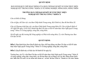 Quyết định 86-QĐ/BCĐ năm 2013 Quy chế Ban Chỉ đạo thực hiện Nghị quyết Trung ương 7 nông nghiệp