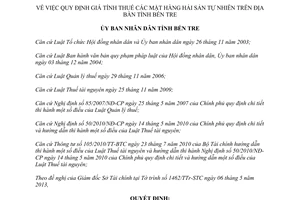 Quyết định 13/2013/QĐ-UBND giá tính thuế mặt hàng hải sản tự nhiên Bến Tre