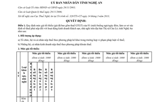 Quyết định 26/2013/QĐ-UBND mức giá tối thiểu công suất sử dụng buồng ngủ