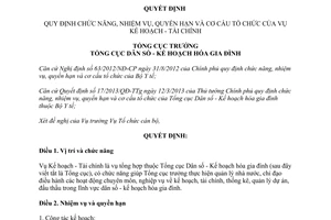 Quyết định 100/QĐ-TCDS 2013 chức năng nhiệm vụ Vụ Kế hoạch Tài chính Tổng cục Dân số