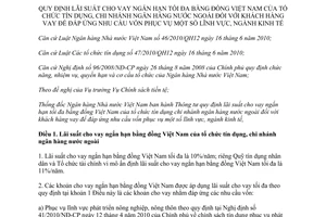 Thông tư 10/2013/TT-NHNN lãi suất cho vay ngắn hạn tối đa bằng đồng Việt Nam