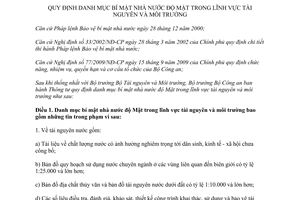 Thông tư 29/2013/TT-BCA Danh mục bí mật Nhà nước độ mật lĩnh vực tài nguyên