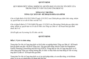 Quyết định 105/QĐ-TCDS 2013 Trung tâm Tư vấn và Cung ứng dịch vụ tổng cục DS KHHGĐ