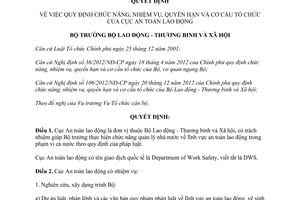 Quyết định 948/QĐ-LĐTBXH năm 2013 nhiệm vụ cơ cấu tổ chức Cục An toàn lao động