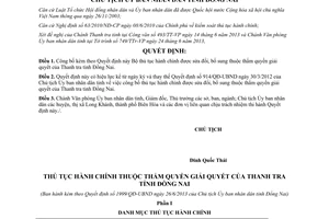 Quyết định 1999/QĐ-UBND năm 2013 công bố thủ tục hành chính Tỉnh Đồng Nai